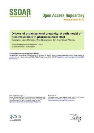 Drivers of organizational creativity: A path model of creative climate in pharmaceutical R&D
