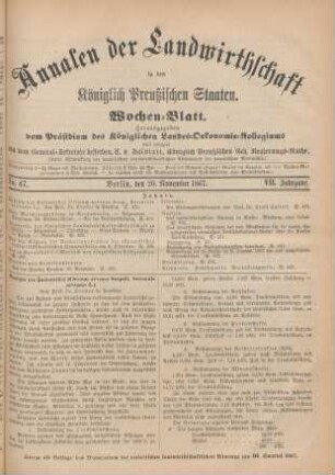 No. 47. Berlin, den 20. November 1867. VII. Jahrgang.