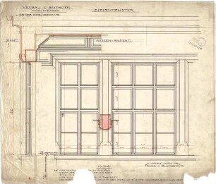 Pfann, Paul; München, Möhlstr.; Wohnhaus O. Bischoff - Dielenfenster (Ansicht m. Schnitt)