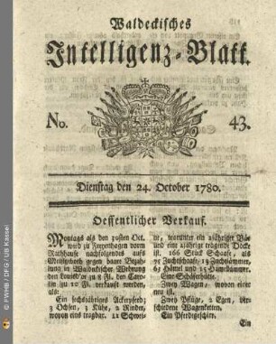 No. 43, Dienstag den 24. October 1780