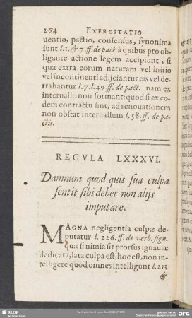 Regula LXXXVI. Damnum quod quis sua culpa sentit sibi debet non aliis imputare