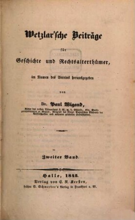 Wetzlar'sche Beiträge für Geschichte und Rechtsalterthümer, 2
