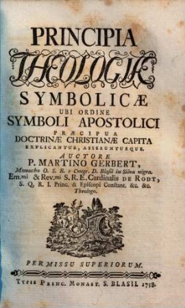 Principia Theologiae Symbolicae : Ubi Ordine Symboli Apostolici Praecipua Doctrinae Christianae Capita Explicantur, Asserunturque