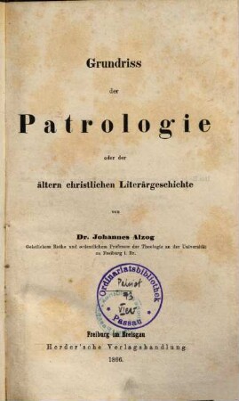 Grundriss der Patrologie oder der ältern christlichen Literärgeschichte