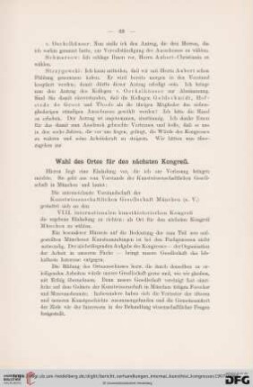 Wahl des Ortes für den nächsten Kongreß