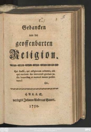 Gedancken von der geoffenbarten Religion