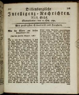 XLII. Stück. Sonnabends: den 20. Oct. 1792.