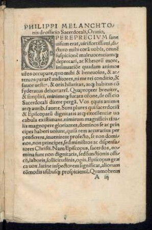 Philippi Melanchtonis de officio Sacerdotali, Oratio.