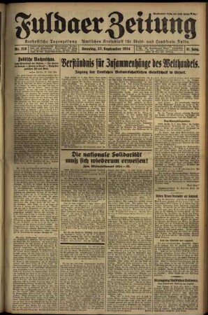 Erste Ausgabe vom Sonntag, den 23. September 1934.