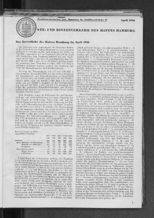 Der Seeverkehr des Hafens Hamburg im April 1936