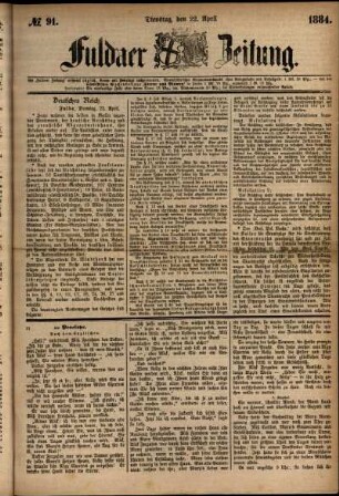 Ausgabe vom Dienstag, den 22. April 1884.
