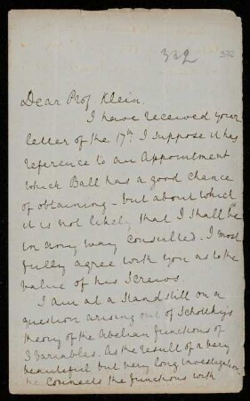 Nr. 8: Briefe von Arthur Cayley an Felix Klein, Cambridge, 22.6.1881