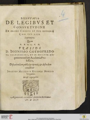 Dispvtatio De Legibvs Et Consvetvdine : Ex Primo Codicis Et VIII. Eivsdem Cod. Tit. LIII. Deprompta