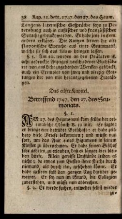 Das eilfte Kapitel. Betreffend 1747. den 27. des Heumonats