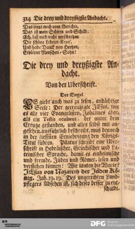 Die drey und dreyßigste Andacht. Von der Uberschrift.