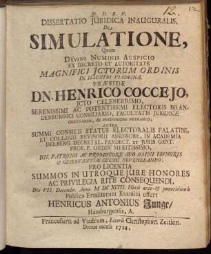 Dissertatio Juridica Inauguralis, De Simulatione