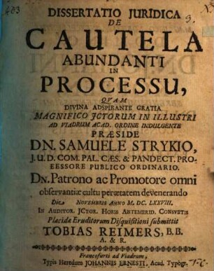 Dissertatio Juridica De Cautela Abundanti In Processu