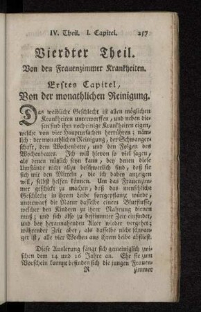 Erstes Capitel, Von der monathlichen Reinigung.