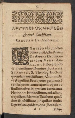 Lectori Benevolo [et] vere Christiano Salutem Et Amorem.