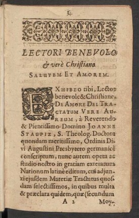 Lectori Benevolo [et] vere Christiano Salutem Et Amorem.