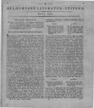 Die heiligen Schriften des Alten Testaments mit beigesetzten Abweichungen der lateinischen Vulgate und erklärenden Sachparallelstellen. Ausg. 1, T.1. Übers. und Hrsg. v. L. Ess. Sulzbach: Seidel 1822 (Beschluss der im vorigen Stück abgebrochenen Recension)