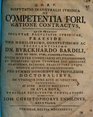 Disp. inaug. iur. de competentia fori, ratione contractus