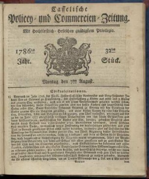 32tes Stueck, Montag den 7ten August. 1786