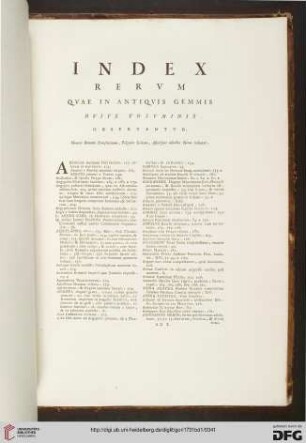 Index rerum quae in antiquis gemmis huius voluminis observantur