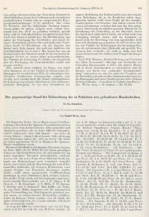 815-825 Der gegenwärtige Stand der Erforschung der in Palästina neu gefundenen Handschriften