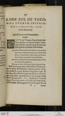 Liber XVII De Theorica Duorum Inferiorum Planetarum Veneris & Mercurij