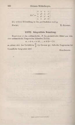 XXVII. Gelegentliche Bemerkung (über die arithmetischen Progression).