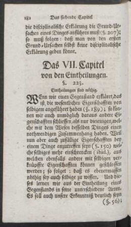 Das VII. Capitel von den Eintheilungen