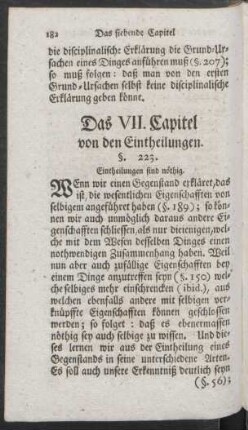 Das VII. Capitel von den Eintheilungen