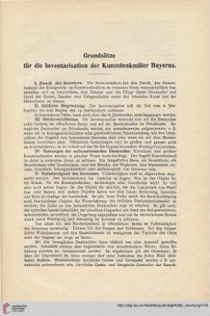 Grundsätze für die Inventarisation der Kunstdenkmäler Bayerns