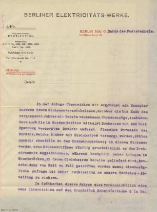 [Brief der Berliner Elektricitäts-Werke]