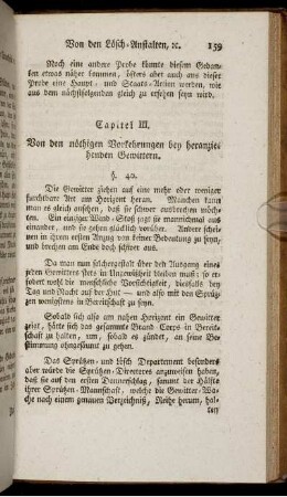 Capitel III. Von den nöthigen Vorkehrungen bey heranziehenden Gewittern.