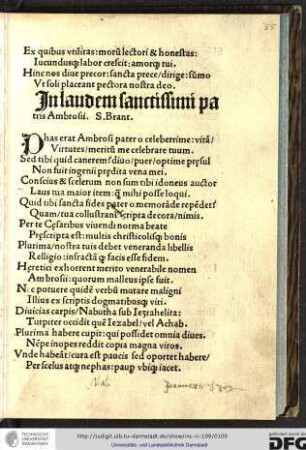In laudem sanctissimi patris Ambrosii Sebastiani Brant.