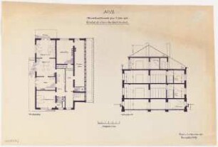 Umbau eines Landhauses Monatskonkurrenz Februar 1933: Grundriss Dachgeschoss, Querschnitt 1:100; Maßstabsleiste