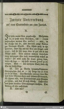 Zweyte Unterredung auf einer Studierstube am 5ten Junius