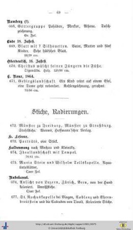 Stiche, Radierungen.