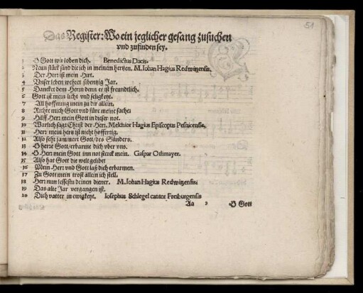 Das Register: Wo ein jeglicher Gesang zusuchen und zufinden sey.