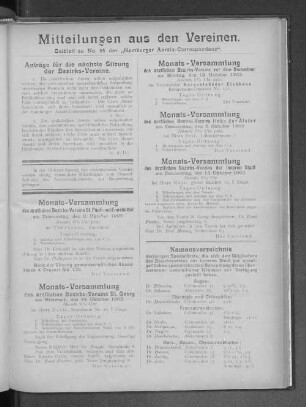Mittheilungen aus den Vereinen. Beiblatt zu No. 44 der "Hamburger Aerzte-Correspondenz".