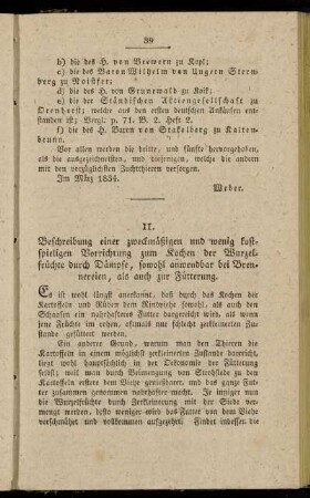 II. Beschreibung einer zweckmäßigen und wenig kostspieligen Vorrichtung zum Kochen der Wurzelfrüchte durch Dämpfe, sowohl anwendbar bei Brennereien, als auch zur Fütterung