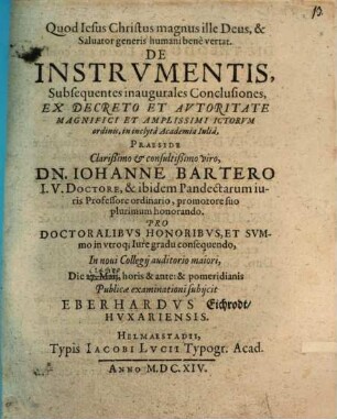 De instrumentis subsequentes inaugurales conclusiones