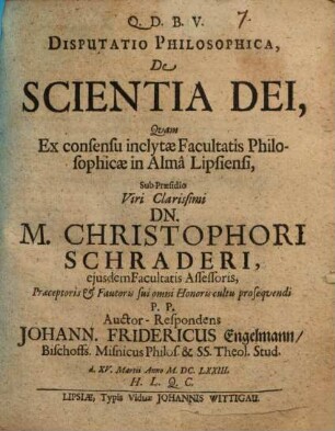 Disp. philos. de scientia Dei