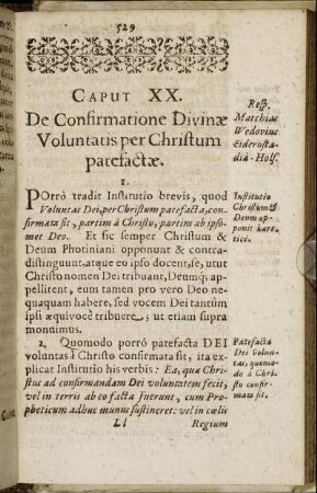 Caput XX. De Confirmatione Divinæ Voluntatis per Christum patefactæ.