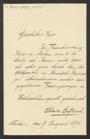 Brief an B. Schott's Söhne : 07.08.1894