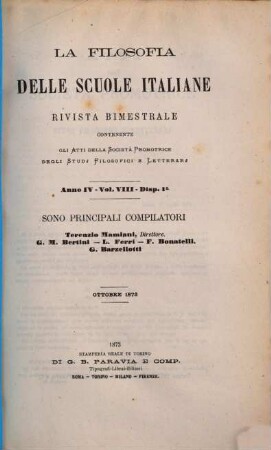 La filosofia delle scuole italiane : rivista bimestrale. 1873, Vol. 8 = Anno 4