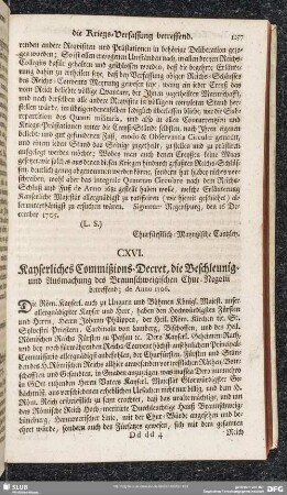 CXVI. Kayserliches Commißions-Decret, die Beschleunig- und Ausmachung des Braunschweigischen Chur-Negotii betreffend; de Anno 1706