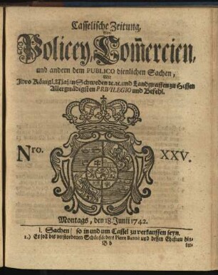 Nro. XXV, Montags, den 18. Junii 1742